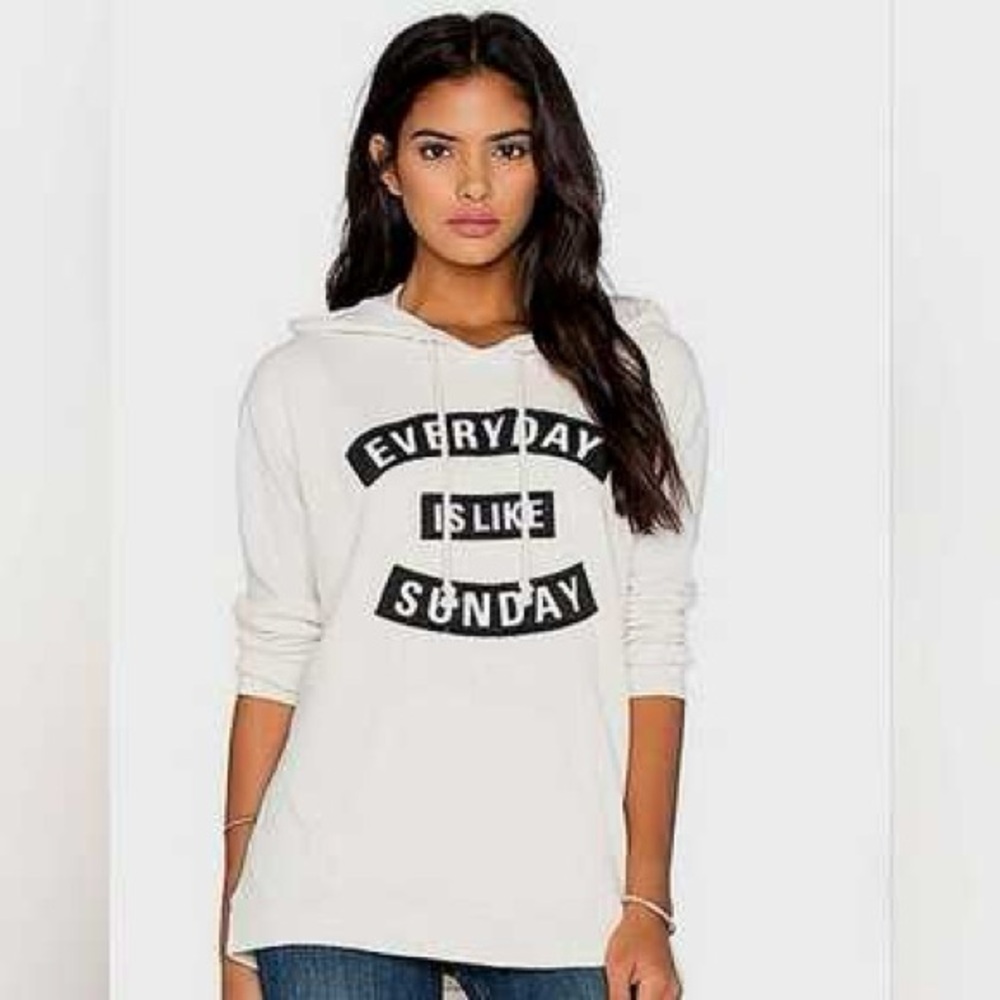 Sundry Everyday Is Like‎ Sunday Graphic Hoodie Cream Relaxed Fit Size 0 Pullover